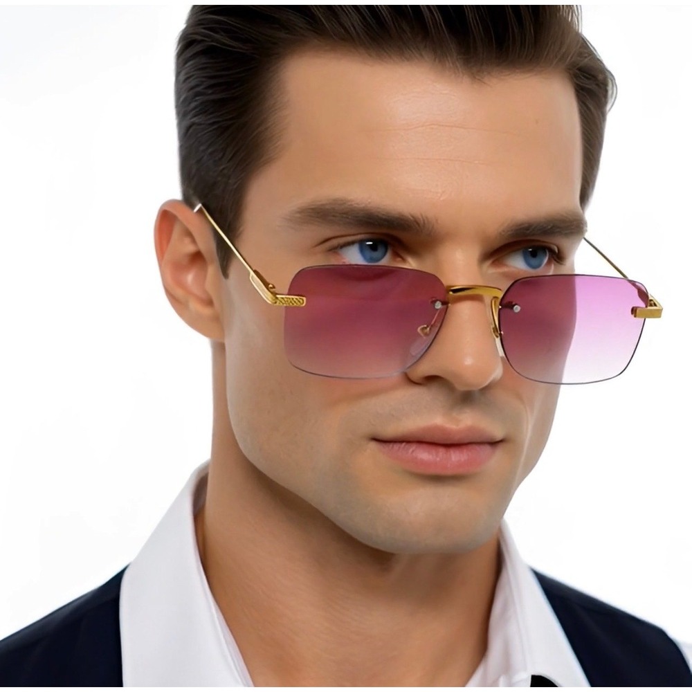 Purple Sunglasses‎ Rimless Rectangle Gold Frame Fashion Trendy Eyewear Small New
